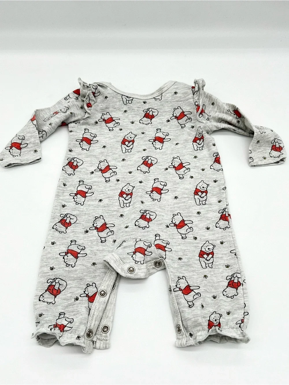 Disney Baby Gray Long-Sleeve One-Piece with Winnie the Pooh Character Size 0/3 M